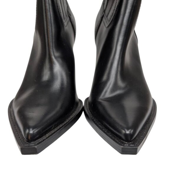 Zara Cowboy Ankle Boots Womens Black Faux Leather Pointed Toe EU 40 US 9 NWOT - Picture 7 of 12
